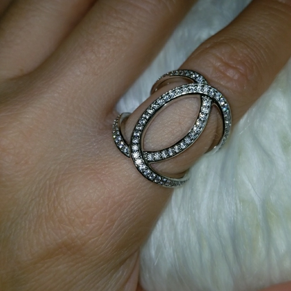 Sterling silver w/ CZ cocktail ring sz. 6